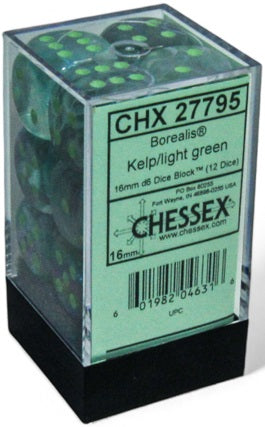 Chessex: 12Ct D6 Dice Set Luminary Borealis - Kelp/Light Green (16mm) Dice & Gaming Accessories Chessex