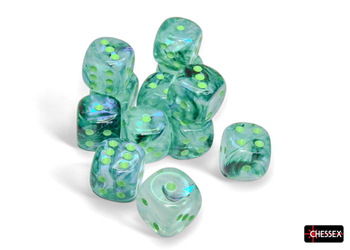 Chessex: 12Ct D6 Dice Set Luminary Borealis - Kelp/Light Green (16mm) Dice & Gaming Accessories Chessex