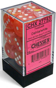 Chessex: 12Ct D6 Dice Set Luminary Festive - Dahlia/White (16mm) Dice & Gaming Accessories Chessex