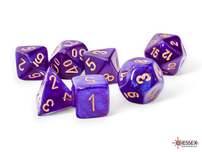 Chessex: "Borealis Purple/Gold Luminary" Mega-Hedral 7 Die Dice Set 20mm Dice & Gaming Accessories Chessex