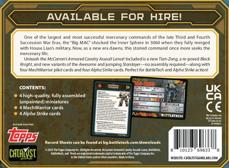 BattleTech: Mercenary ForcePack - McCarron's Armored Cavalry Assault Lance BattleTech Catalyst Game Labs