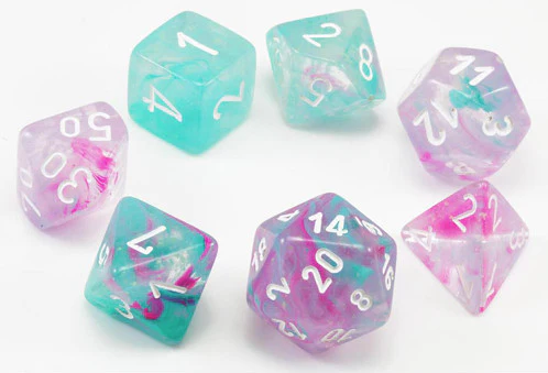 Chessex: Wisteria/White Nebula Mini 7-Die Set Dice & Gaming Accessories Chessex
