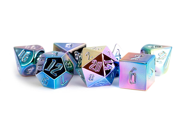 FanRoll: "Rainbow Aegis" Aluminum Electroplated Acrylic Un-inked 7-Die RPG Set 16mm Dice & Gaming Accessories Metallic Dice Games