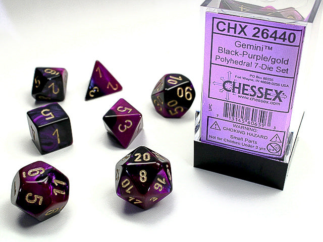 Chessex: 7-Die Set Gemini - Black-Purple/Gold Dice & Gaming Accessories Chessex