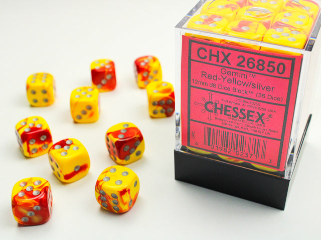 Chessex: 36Ct D6 Dice Set Gemini - Red-Yellow/Silver (12mm) Dice & Gaming Accessories Chessex