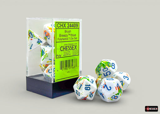 Chessex: 7-Die Set Brush - Breezy/Blue Dice & Gaming Accessories Chessex