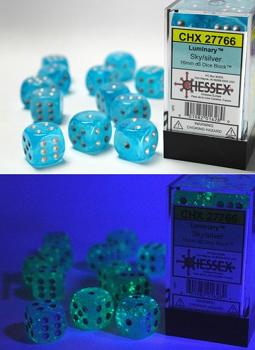 Chessex: 12Ct D6 Dice Set Luminary - Sky/Silver (16mm) Dice & Gaming Accessories Chessex