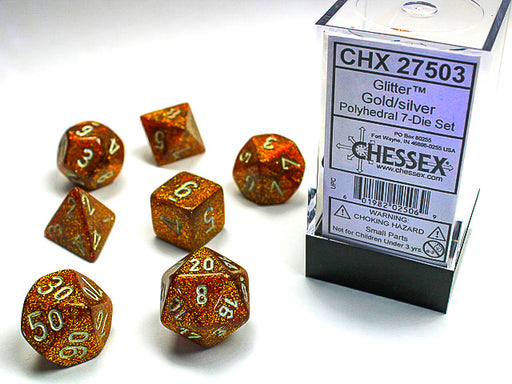 Chessex: 7-Die Set Glitter - Gold/Silver Dice & Gaming Accessories Chessex