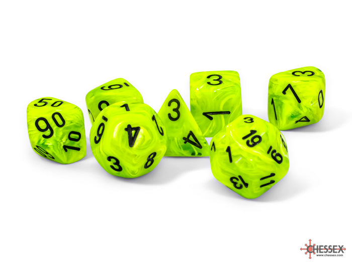 Chessex: Mega-Hedral 7 Die Dice Set Vortex - Bright Green/Black (20mm) Dice & Gaming Accessories Chessex