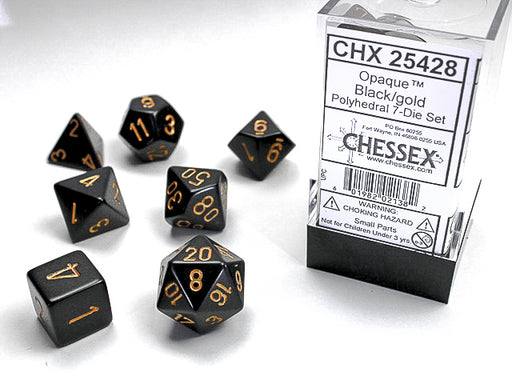 Chessex: 7-Die Set Opaque - Black/Gold Dice & Gaming Accessories Chessex