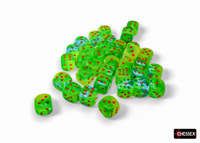 Chessex: 36Ct D6 Dice Set Luminary Gemini - Plasma Green-Teal/Orange (12mm) Dice & Gaming Accessories Chessex