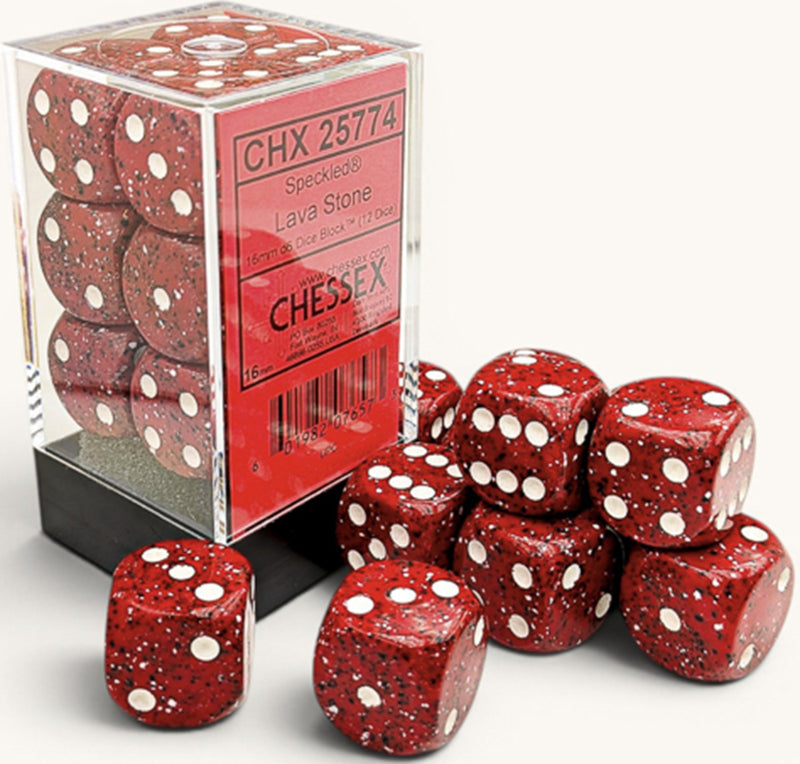 Chessex: 12Ct D6 Dice Set Speckled - Lava Stone (16mm)