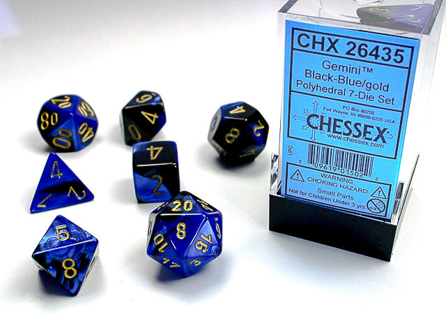 Chessex: Black Blue/Gold Gemini 7-Die Set Dice & Gaming Accessories Chessex
