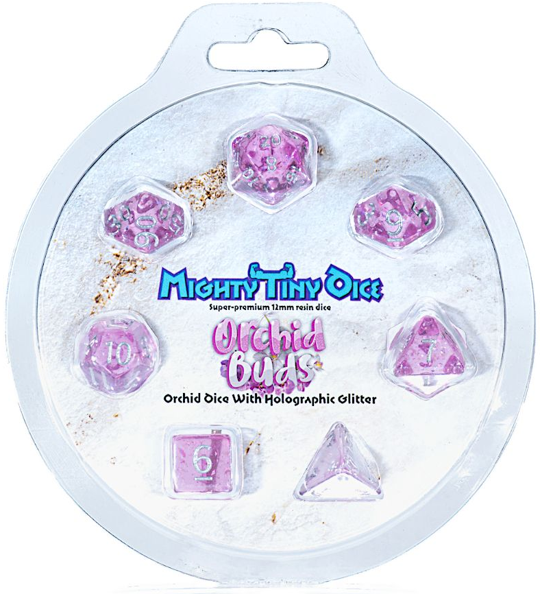 Mighty Tiny Dice: "Orchid Buds" 7-Die Dice Set 12mm Dice & Gaming Accessories Gate Keeper Games