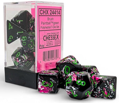 Chessex: 7-Die Set Brush - Paintball/Green Dice & Gaming Accessories Chessex
