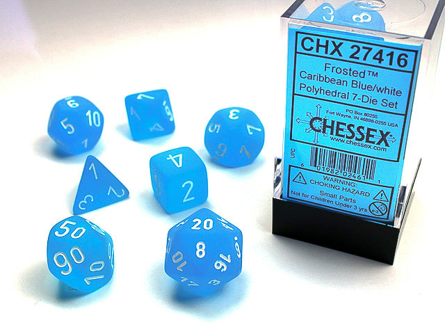 Chessex: Caribbean Blue/White Frosted 7-Die Set Dice & Gaming Accessories Chessex
