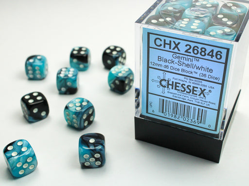 Chessex: 36Ct D6 Dice Set Gemini - Black Shell/White (12mm) Dice & Gaming Accessories Chessex