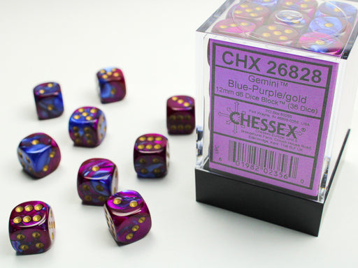 Chessex: 36Ct D6 Dice Set Gemini - Blue Purple/Gold (12mm) Dice & Gaming Accessories Chessex