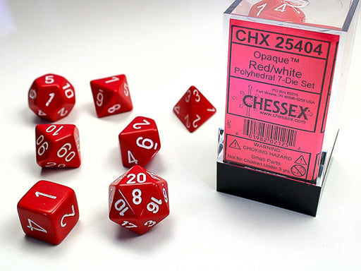 Chessex: 7-Die Set Opaque - Red/White Dice & Gaming Accessories Chessex