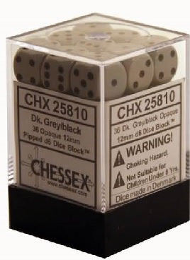 Chessex: 36Ct D6 Dice Set Opaque - Dark Grey/Black (12mm) Dice & Gaming Accessories Chessex