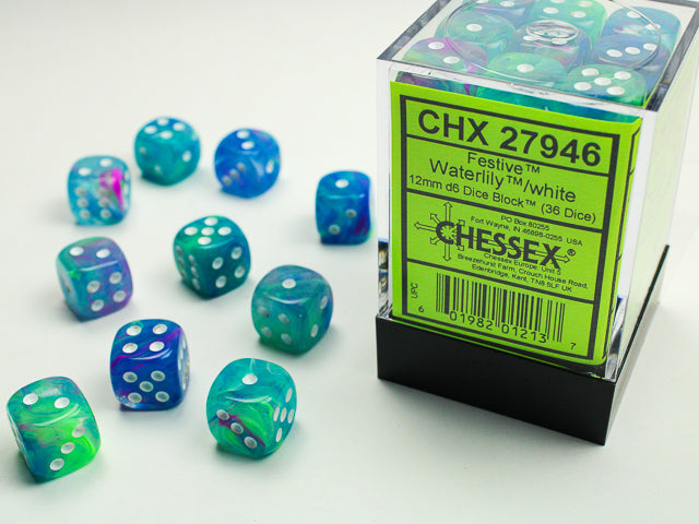 Chessex: 36Ct D6 Dice Set Festive - Waterlily/White (12mm) Dice & Gaming Accessories Chessex
