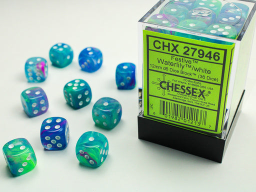 Chessex: 36Ct D6 Dice Set Festive - Waterlily/White (12mm) Dice & Gaming Accessories Chessex