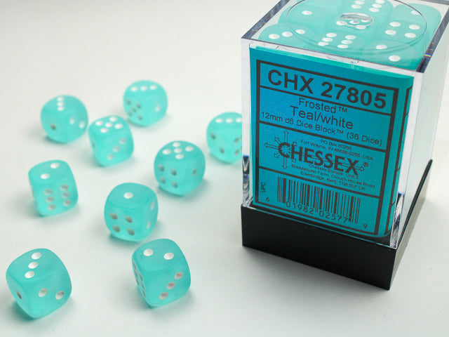 Chessex: Teal/White Frosted 36Ct D6 Dice Set 12mm Dice & Gaming Accessories Chessex