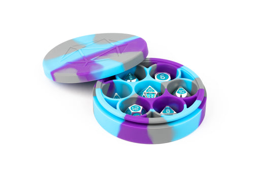 Metallic Dice Games: Round Silicone 7 Dice Case - Purple/Gray/Light Blue Dice & Gaming Accessories Metallic Dice Games