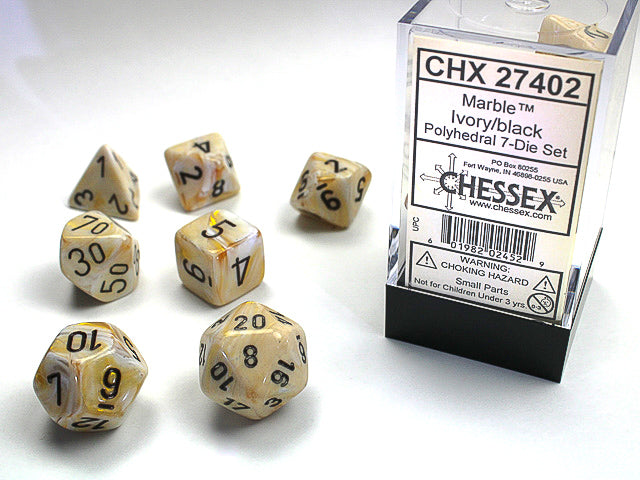 Chessex: 7-Die Set Marble - Ivory/Black Dice & Gaming Accessories Chessex