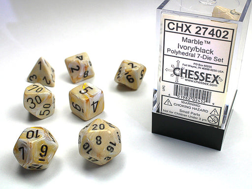 Chessex: 7-Die Set Marble - Ivory/Black Dice & Gaming Accessories Chessex