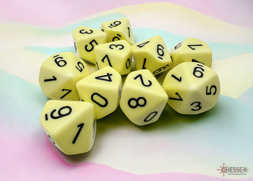 Chessex: Pastel Yellow/Black Opaque 10D10 Dice Set Dice & Gaming Accessories Chessex
