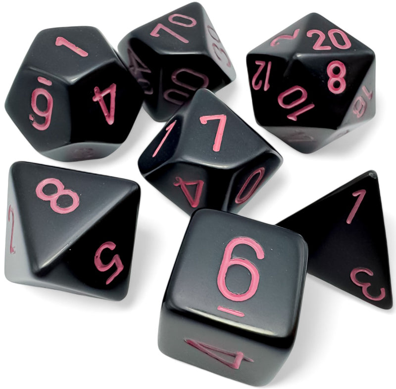 Chessex: 7-Die Set Opaque - Black/Pink Dice & Gaming Accessories Chessex