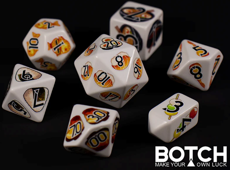 Botch Dice: 7-Die RPG Dice Set - "Kawaii Cuisine" Dice & Counters Botch Dice