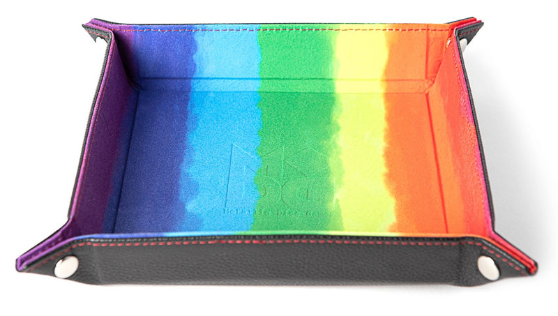 FanRoll: Fold Up Dice Tray - Rainbow Watercolor Velvet w/PU Leather Dice & Gaming Accessories Metallic Dice Games