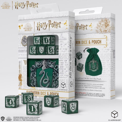 Q-Workshop: Slytherin 5Ct D6 and Pouch Dice & Gaming Accessories Q Workshop