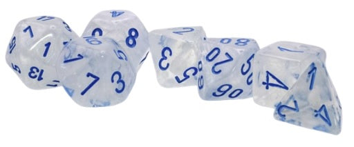 Chessex: "Borealis Icicle/Light Blue Luminary" Mega-Hedral 7 Die Dice Set 20mm Dice & Counters Chessex