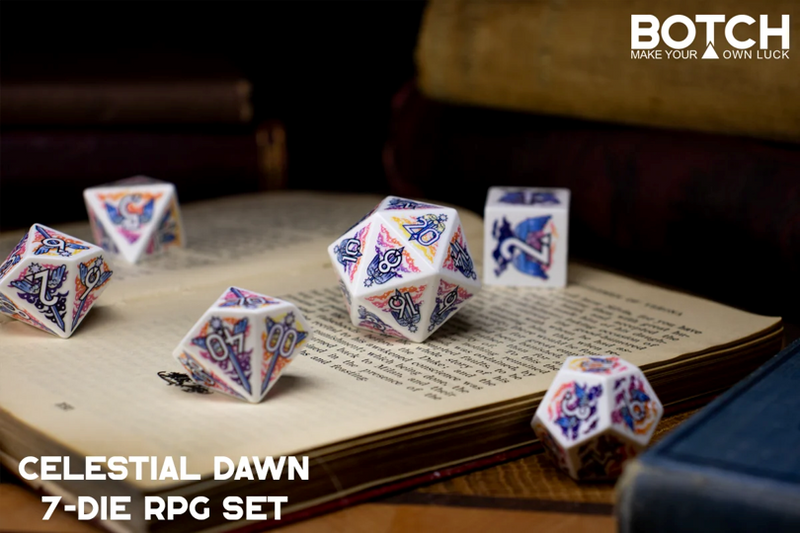 Botch Dice: 7-Die RPG Dice Set - "Celestial Dawn" Dice & Counters Botch Dice