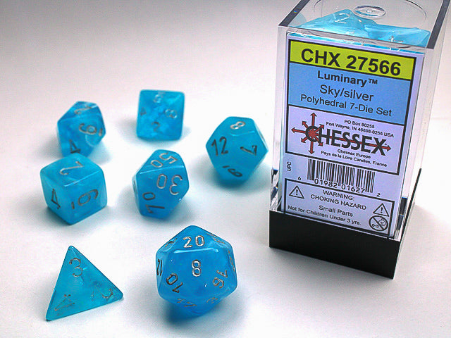Chessex: 7-Die Set Luminary - Sky/Silver Dice & Gaming Accessories Chessex