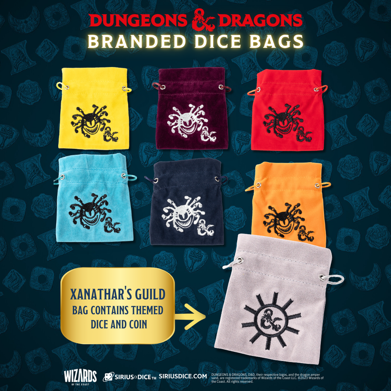 Sirius Dice: D&D Xanathar's Treasure - Mystery Bag 7-Die RPG Set w/Coin & Dice Bag Dice & Gaming Accessories Sirius Dice