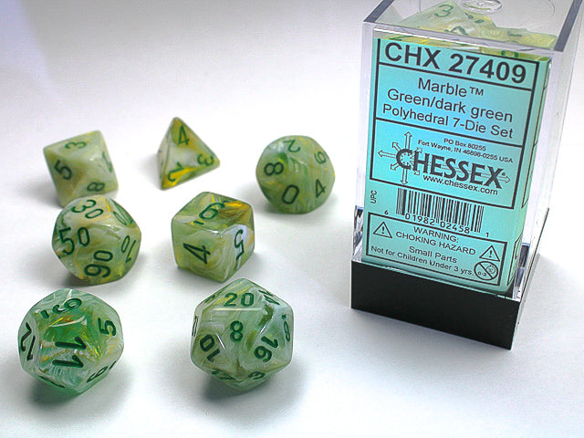 Chessex: 7-Die Set Marble - Green/Dark Green Dice & Gaming Accessories Chessex