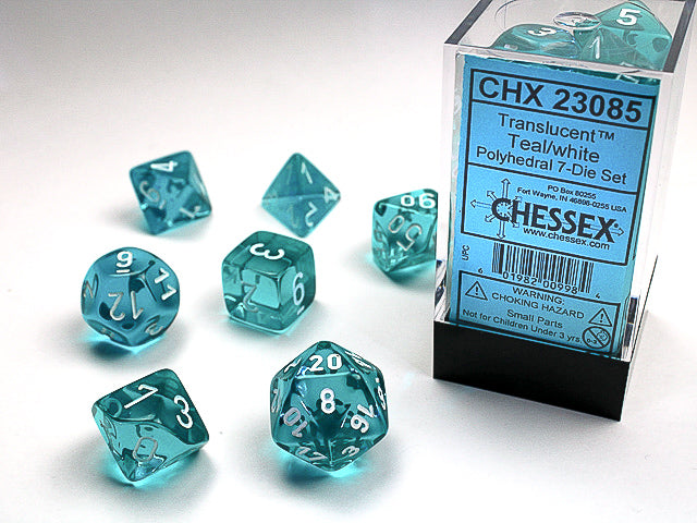Chessex: 7-Die Set Translucent - Teal/White Dice & Gaming Accessories Chessex