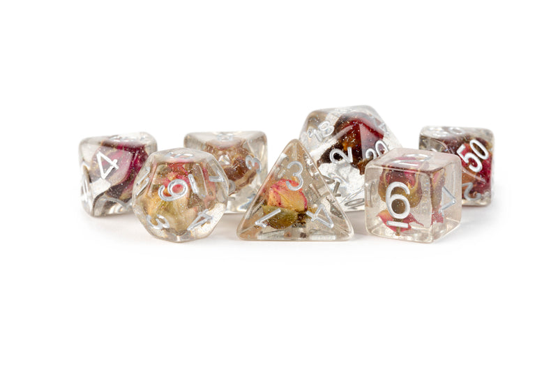 FanRoll: "Glitter Rose" Resin Inclusion 7-Die RPG Set 16mm Dice & Gaming Accessories Metallic Dice Games