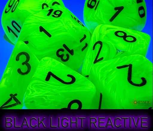 Chessex: Mega-Hedral 7 Die Dice Set Vortex - Bright Green/Black (20mm) Dice & Gaming Accessories Chessex
