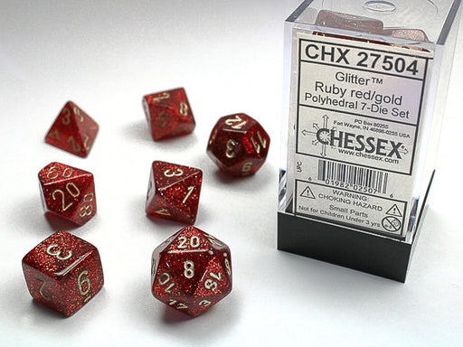 Chessex: 7-Die Set Glitter - Ruby/Gold Dice & Gaming Accessories Chessex