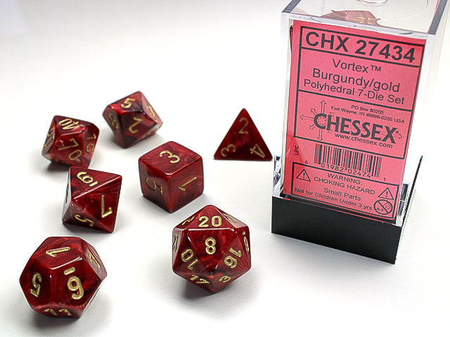 Chessex: 7-Die Set Vortex - Burgundy/Gold Dice & Gaming Accessories Chessex