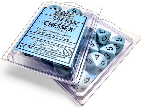 Chessex: Pastel Blue/Black Opaque 10D10 Dice Set Dice & Gaming Accessories Chessex