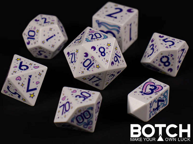 Botch Dice: 7-Die RPG Dice Set - "Magic Princess" Dice & Counters Botch Dice