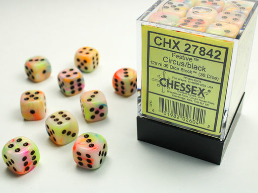 Chessex: 36Ct D6 Dice Set Festive - Circus/Black (12mm) Dice & Gaming Accessories Chessex