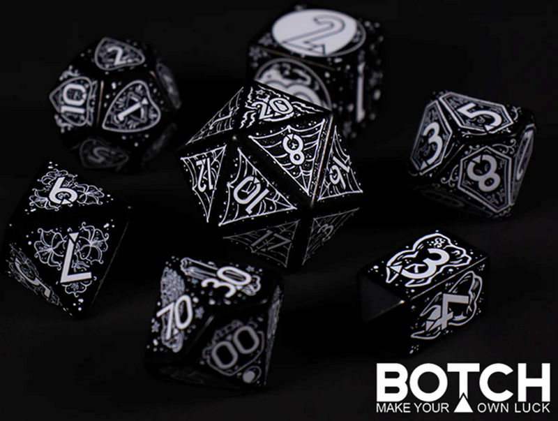 Botch Dice: 7-Die RPG Dice Set - "Heart of Darkness" Dice & Counters Botch Dice