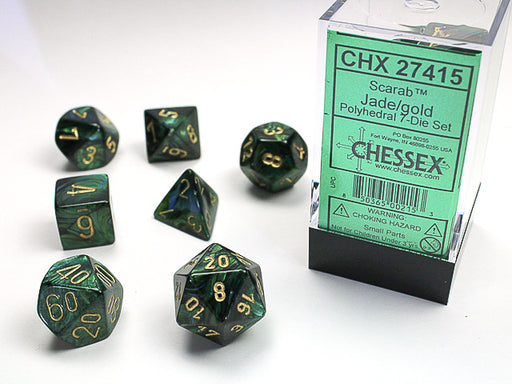 Chessex: 7-Die Set Scarab - Jade/Gold Dice & Gaming Accessories Chessex